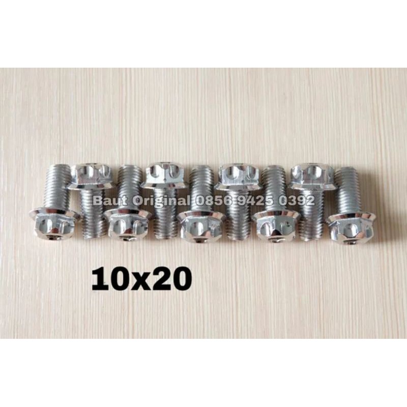 baut probolt 10x20 stainless new model drat 14 panjang 2cm silver gs1 gear 2 kunci belimbing heng