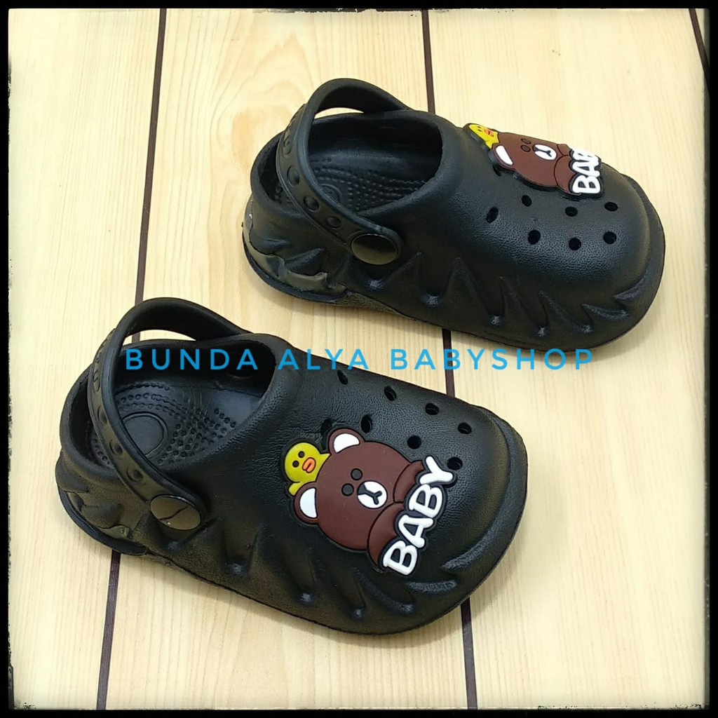 Sendal Anak Laki Usia 6 Bulan 1 Tahun HITAM Sendal Anak Cowok Karet Model Tali belakang Motif Kartun Lucu Size 19-22