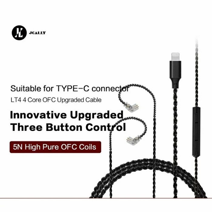 JCALLY LT4 Lightning Upgrade Cable 4 Strands 5N Oxygen Free Copper OFC