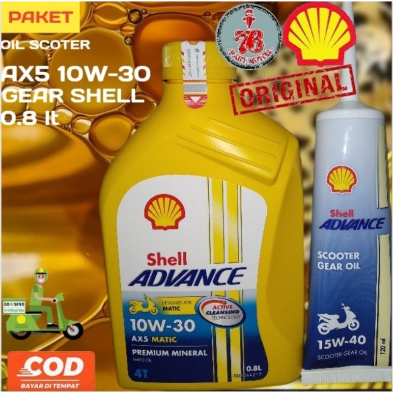 PAKET OLI MATIC ADVANCE SHELL AX5 800 ML 10W-30 + OLI GEAR 120 ML SAE 10-30 FOR