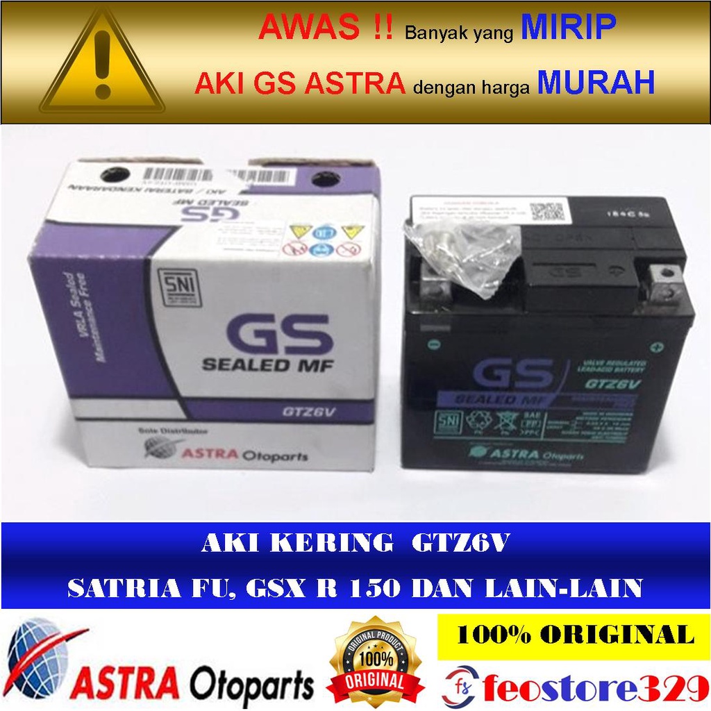 Aki Motor GS ASTRA MF GTZ6V 12V / 5Ah Original Astra Aki Kering Untuk motor Satria FU/ Suzuki GSX 15