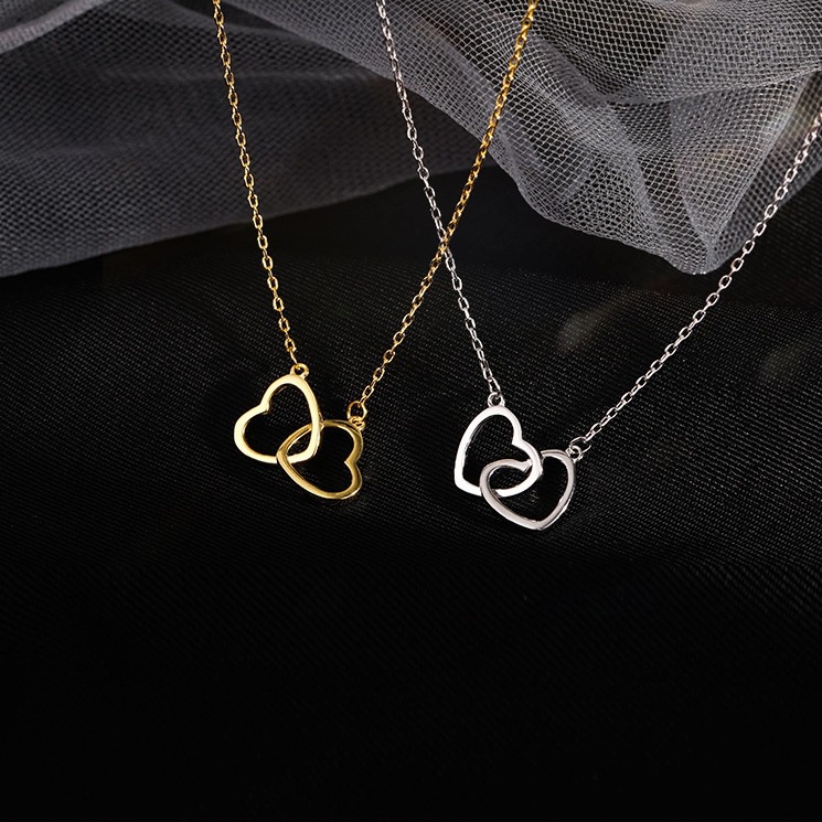 ✿AYN✿ Kalung Women Double Heart K04 Hollow Love Geomertic Clavicle Choker fashion