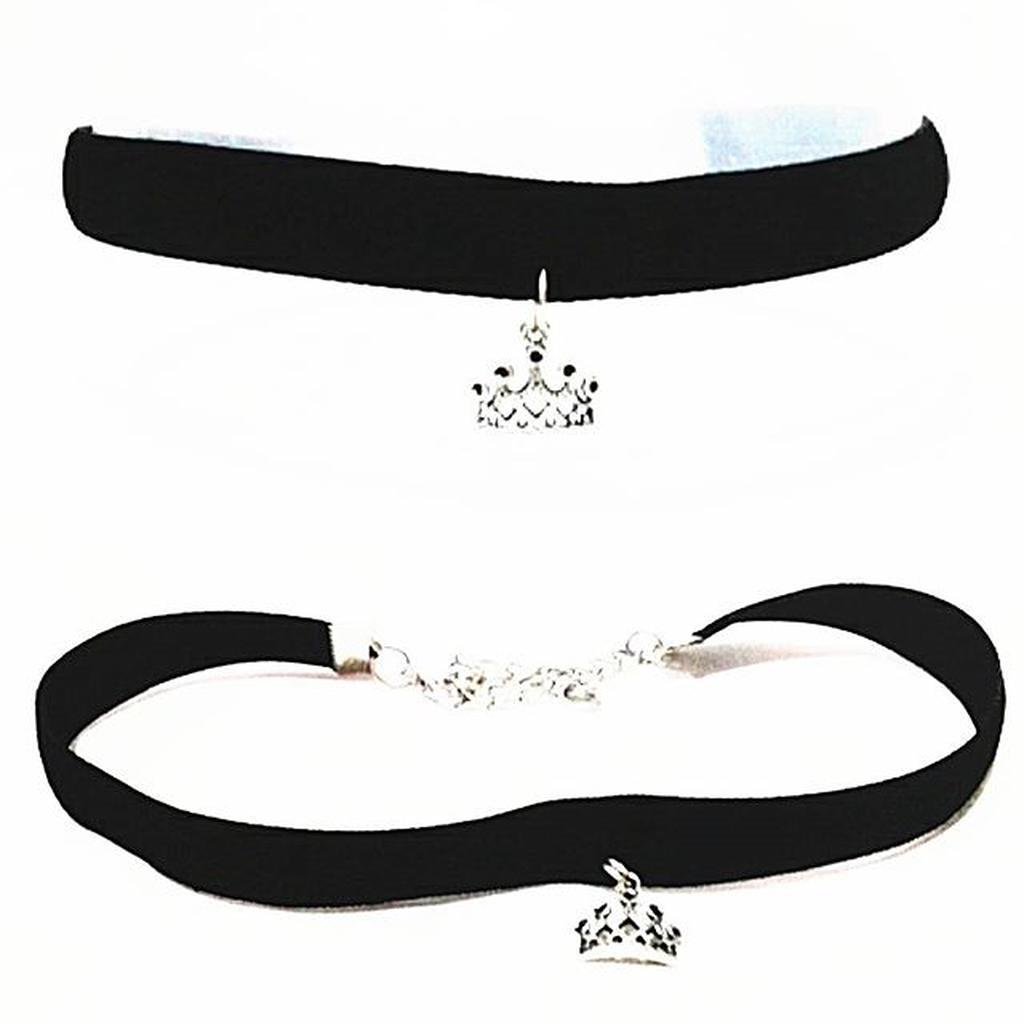 Choker Velvet Necklace Silver Tiara B | Kalung Handmade