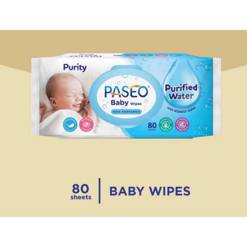 Paseo Purity Baby Wipes Non Perfumed 80s Tisu Tisue Tissue Basah Bayi purified water 80 s