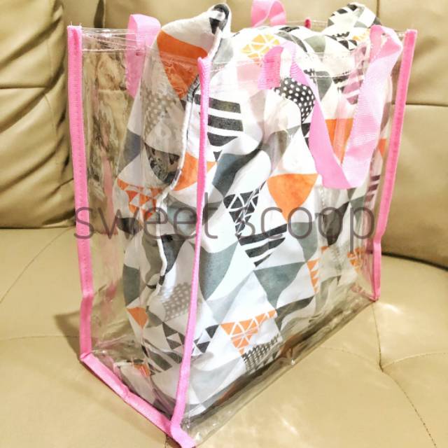Tas mika polos tenteng transparan bening tebal tas hamper hantaran elegan ukuran sedang 30cm x 15 cm