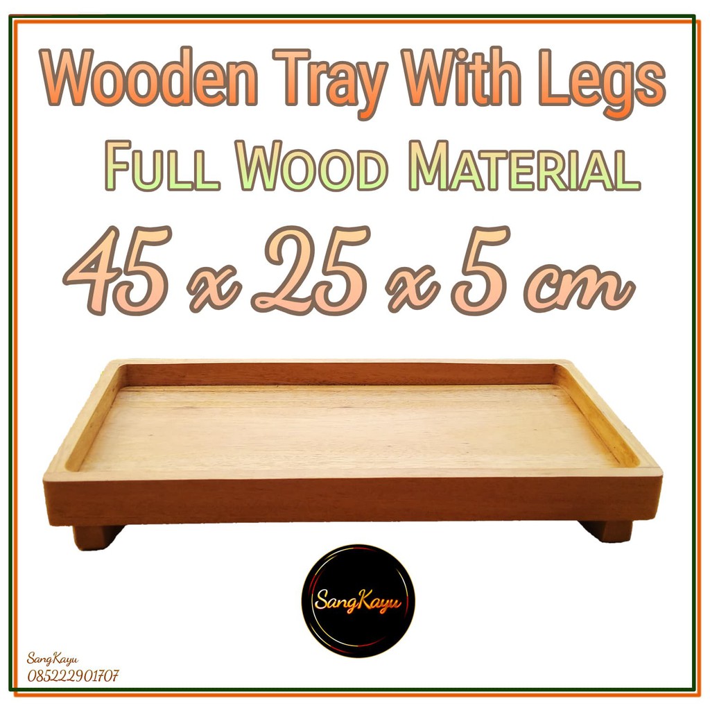 Nampan kayu kaki 45x25x5 Wooden tray with legs kotak penyimpanan kayu