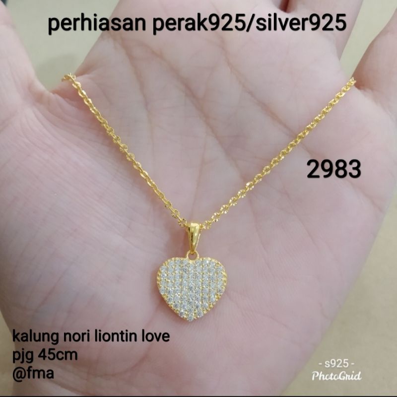 KALUNG+LIONTIN LOVE MATA PUTIH 2983 PERAK 925 KUNING