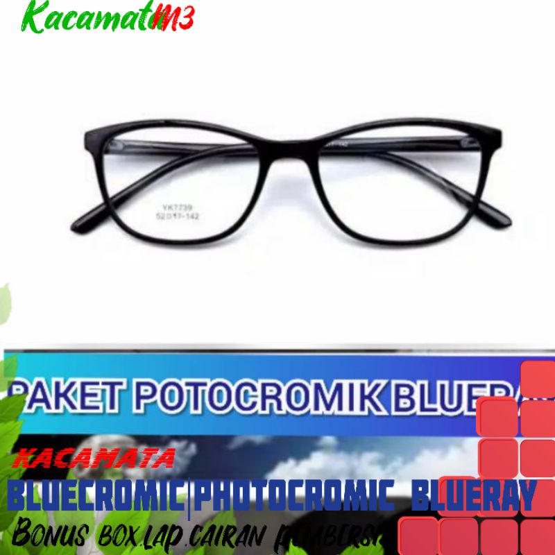 kacamata lensa bluecromic atau photocromic blueray bisa normal minus plus cilinder tergantung permintaan sampai minus 5 cyl 2 harga masih sama tulis saja pesanan kaka di catatan saat order free box lap cairan pembersih kode 2102size 52-17-142