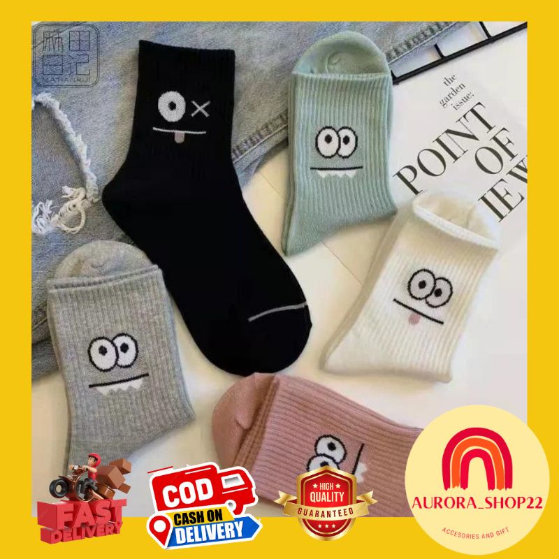 [COD] Kaos Kaki Panjang Motif Mata Emoji Ala Japanese Style Lucu Cute Kaos Kaki Panjang Import Kaos Kaki Wanita