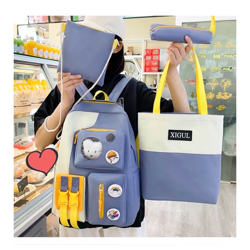 Tas Ransel Anak Wanita sekolah import set 4 in 1 ORIGINAL backpack Fashion Perempuan Korea Kekinian