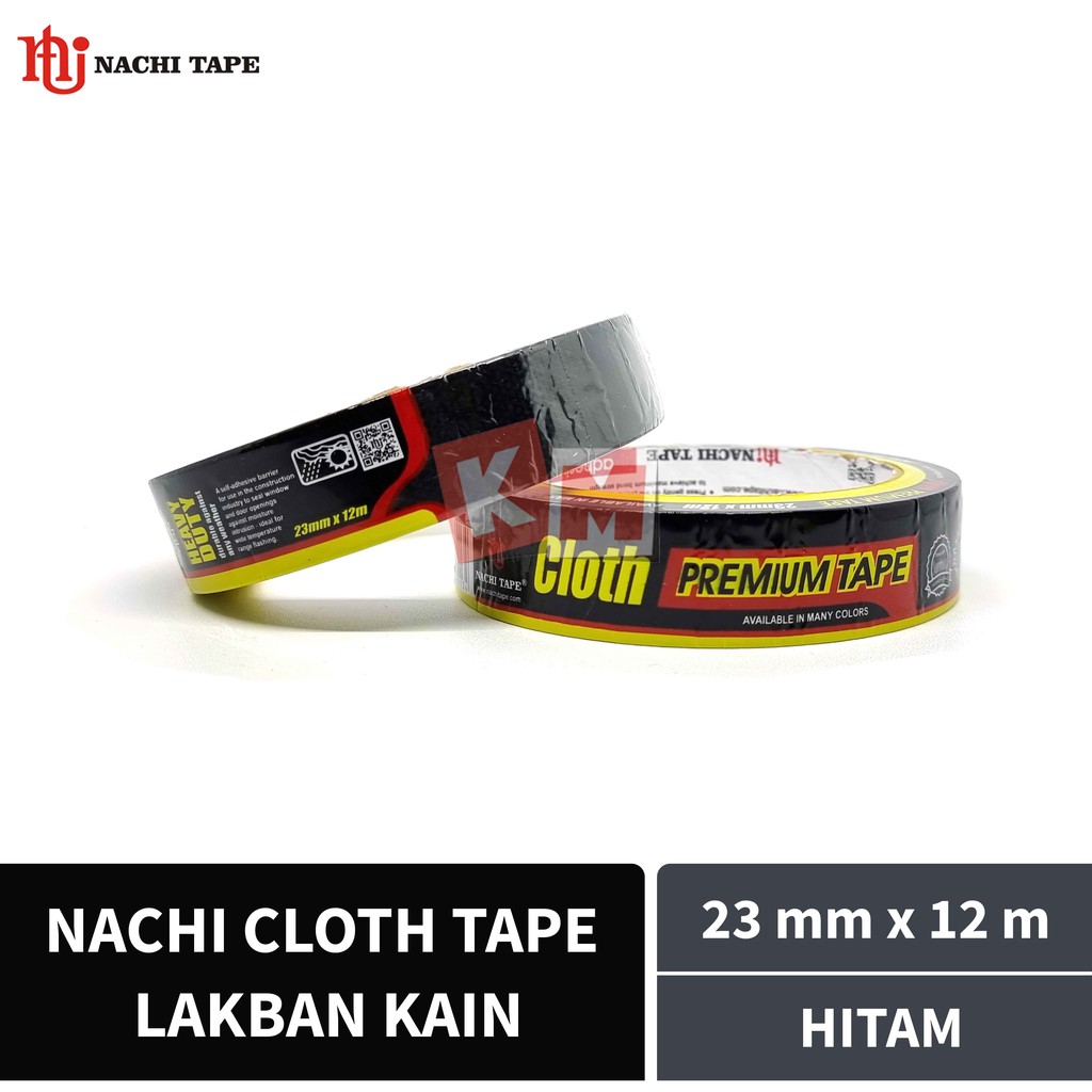 Lakban Kain Hitam Nachi Cloth Tape 23 mm / 1 Inch x 12 meter / 23mm