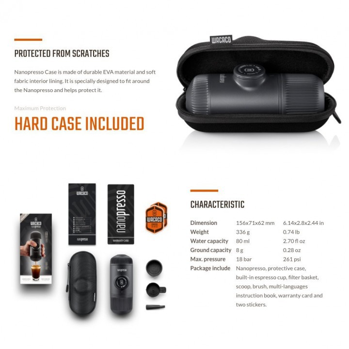 Original WACACO Nanopresso Manual Espresso Coffee Maker - FREE CASE
