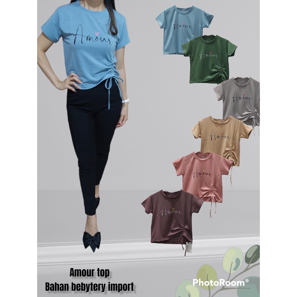 Amour top / Baju serut tarik / Kaos wanita / Atasan baju wanita / Baju kekinian