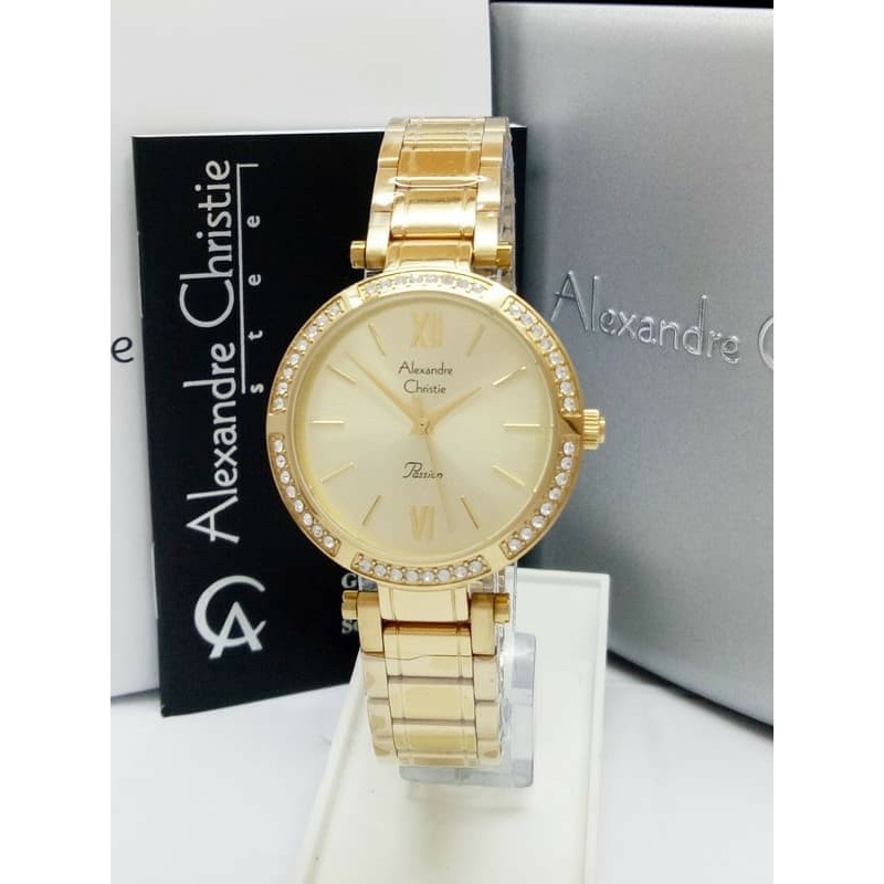 jam tangan wanita alexandre christie AC 2710LH FULL GOLD