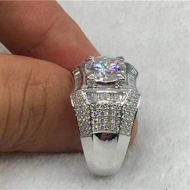 Cincin Pertunangan Berlian Emas Putih Mewah Untuk Fashion Pria dan Wanita