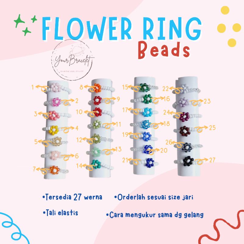 [R2] PRE ORDER! Flower | Cincin manik bunga daisy | Ring beaded daisy | Beads | Cincin lucu aksesoris wanita