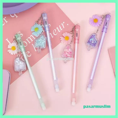 

Pulpen Gel 0.5mm Pulpen Gliter Gantungan Bunga blink blink lucu