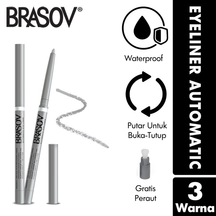 Pensil Eyeliner Waterproof Brasov Putar 0.35Gr. Eyeliner Pensil Black, Silver &amp; White