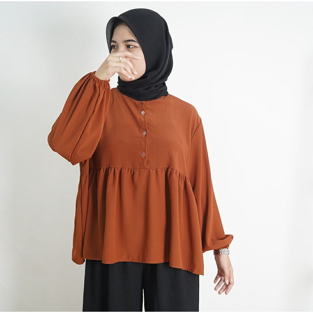 BEFAST - ZFS OOTD Blouse NOBITA / TARYN SNOW SHEER CRADENZE BLOSE / Blouse Wanita Hijab Terbaru / Atasan Lengan Panjang Karet / Fashion Wanita Kerja / Blouse Polos Casual / Blouse Best seller / Terlaris / Blouse Best Seller