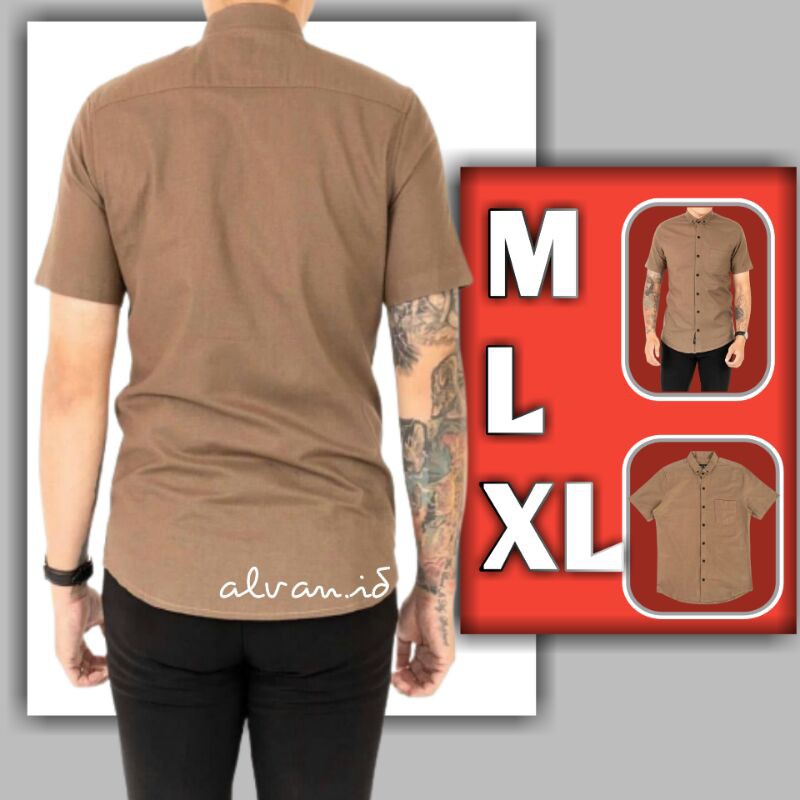 KEMEJA PRIA MENS POLOSAN LENGAN PENDEK COOLMAN PAKIAN PRIA CASUAL MOCCA