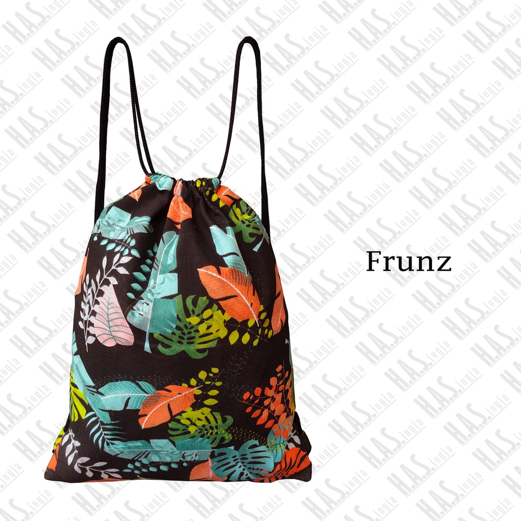 TAS SERUT DRAWSTRING BAG STRING BAG STRINGBAG BAHAN KANVAS TEBAL MOTIF FRUNZ