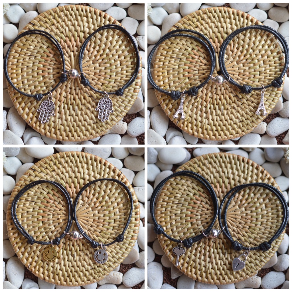 Gelang Couple Hitam Magnet Viral Tali Polos Aksesories Cewek Cowok Gaya Kuno Perhiasan Free Emas Ant