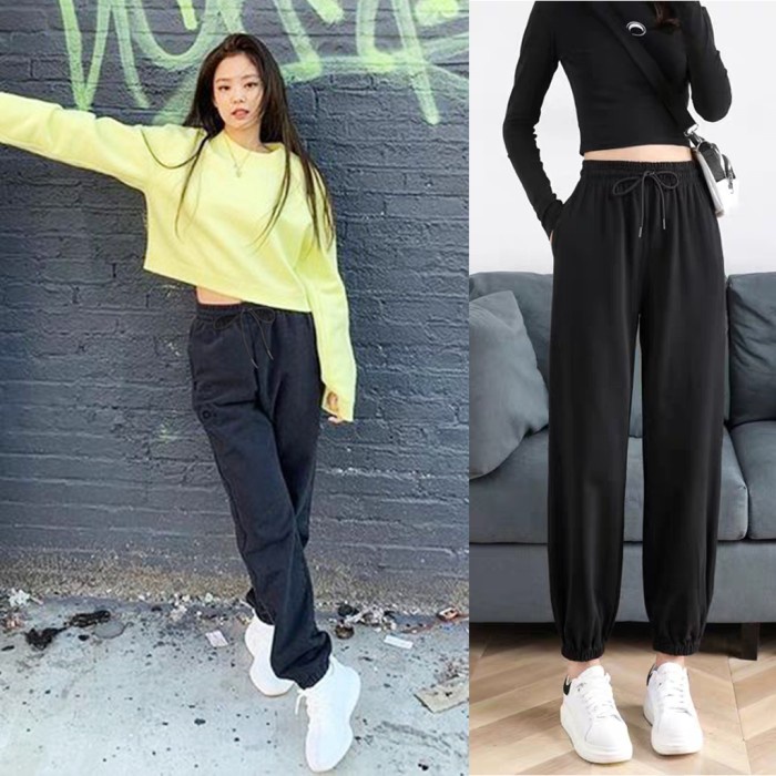#1608 Jennie Lisa Blackpink Jogger Pants Celana Sport Outfit Import