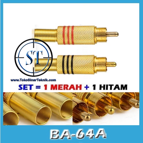 BA-64A Jack RCA Audio Gold 1 Pasang RCA Plug Male Besi Merah Hitam Input Suara Sound Box Jantan