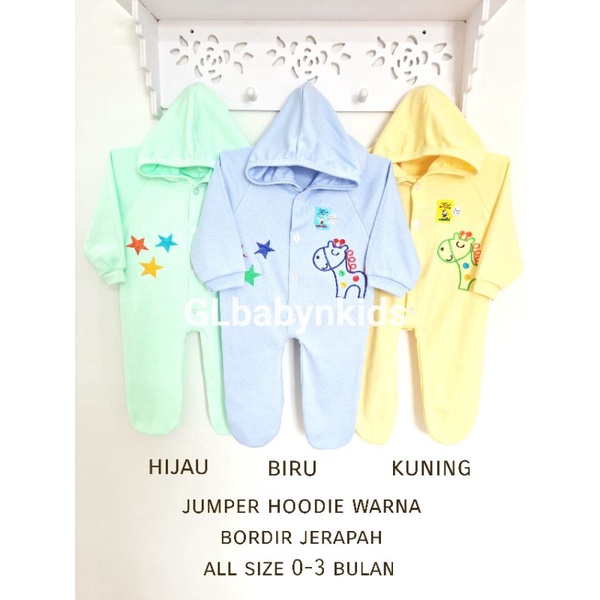 OBRAL! Ecer Jumper Hoodie Warna Bordir Jerapah Bayi Newborn All Size 0-3 Bulan 100%Katun