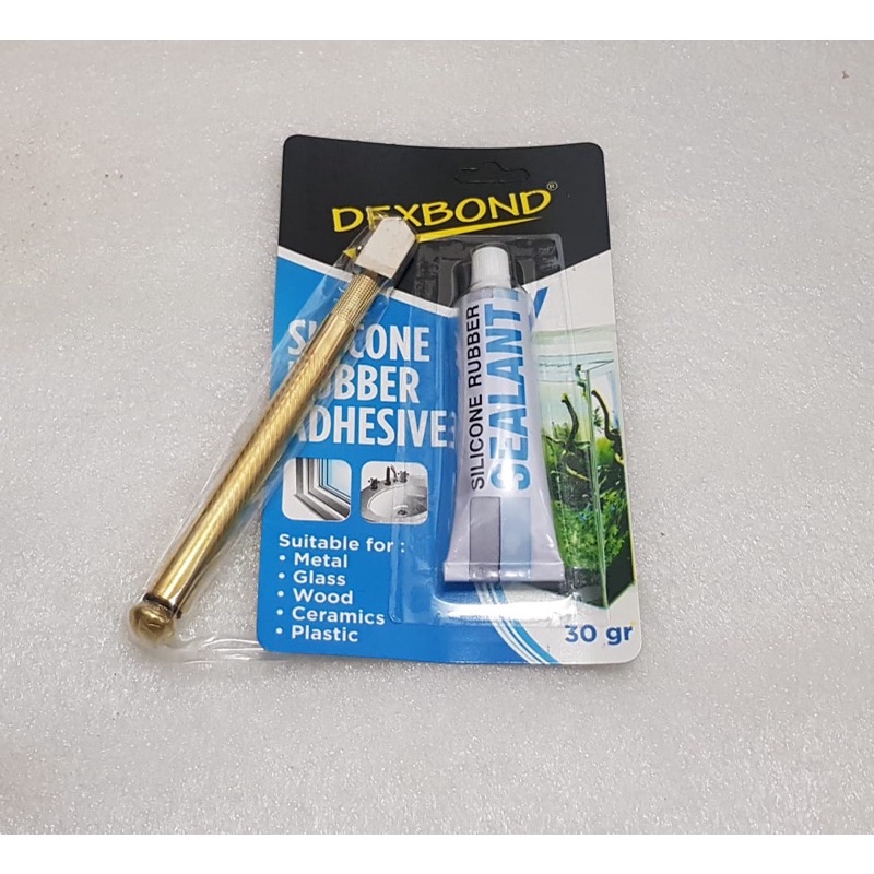 Paket lem kaca bening 30gram dexbone + pisau potong kaca