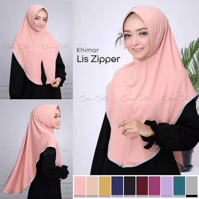 Hijab/jilbab Khimar Lis Zipper resleting