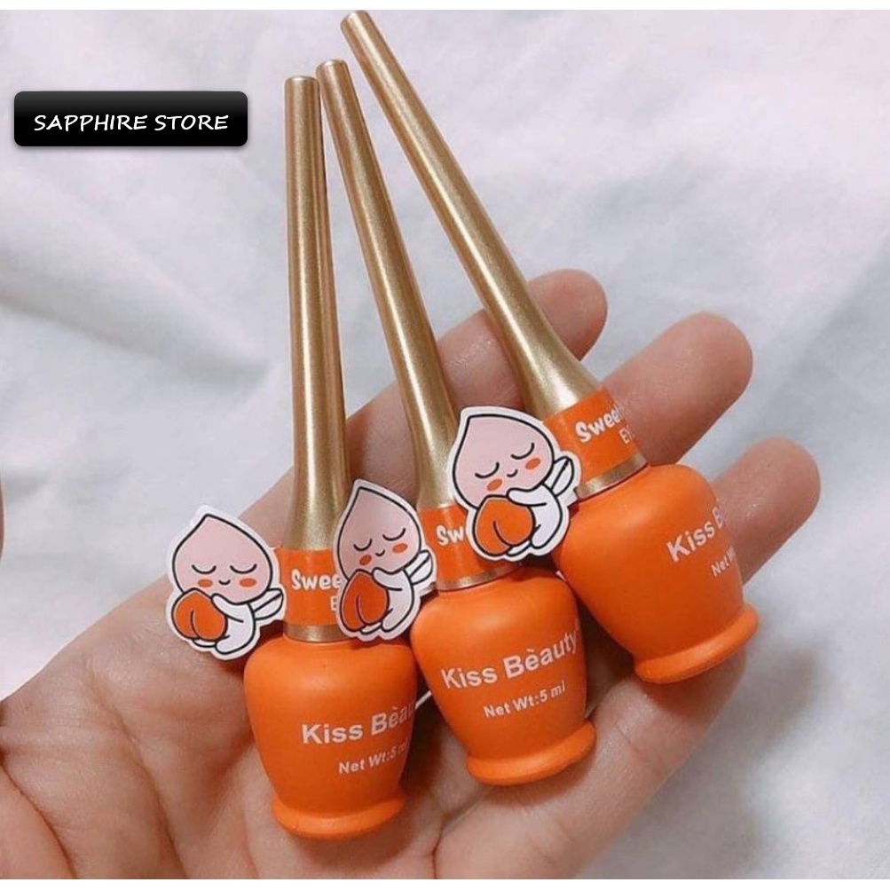 Eyeliner Waterproof Kiss Beauty Peach ORIGINAL 100% THAILAND / Eyeliner Anti Air dan Tahan Lama Bentuk Eyeliner Pencil Tahan Air / Eyeliner Kuas Lembut Kiss Beauty TERLARIS Pelengkap Mascara Waterproof Kosmetik Wanita Make Up Eyeliner Spidol