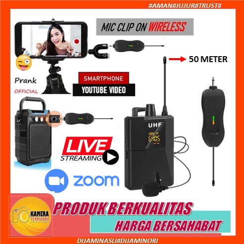 Mic Wireless Clip on UHF PRANK VLOG untuk Smartphone DSLR