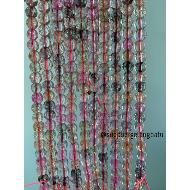 semi stone rutilated kuarsa quartz bintik 6mm blackpink beads manik