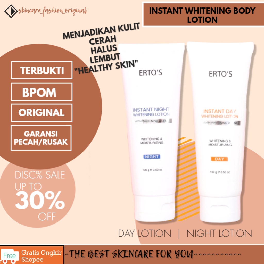 Body Lotion Glowing & Whitening | Siang | Malam - ERTOS Glowing Instant Lotion Day & Night - Skin Ca