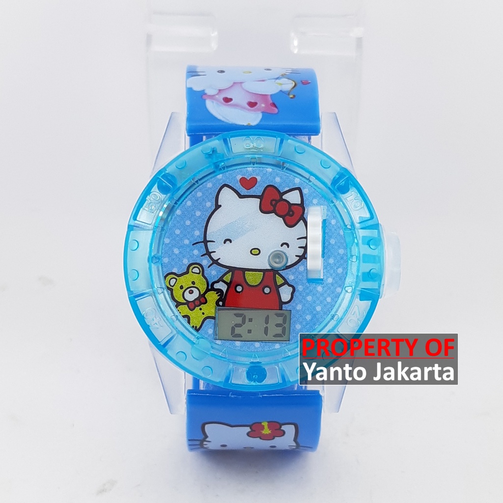 JAM TANGAN ANAK PEREMPUAN KARAKTER HELLO KITTY LAMPU LASER MUSIK