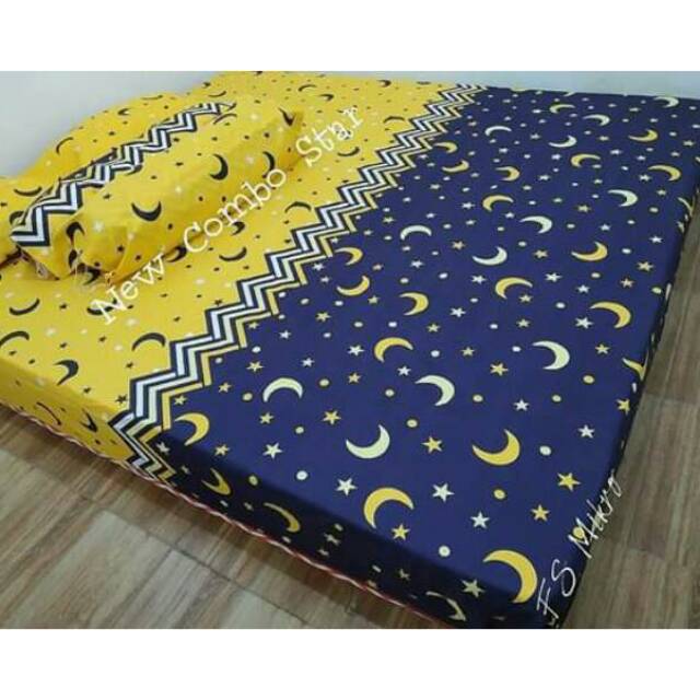 Sprei HOMEMADE NEW COMBO STAR BULAN BINTANG KUNING NAVY  ABSTRAK MEWAH ELEGANT  murah Sprei Katun