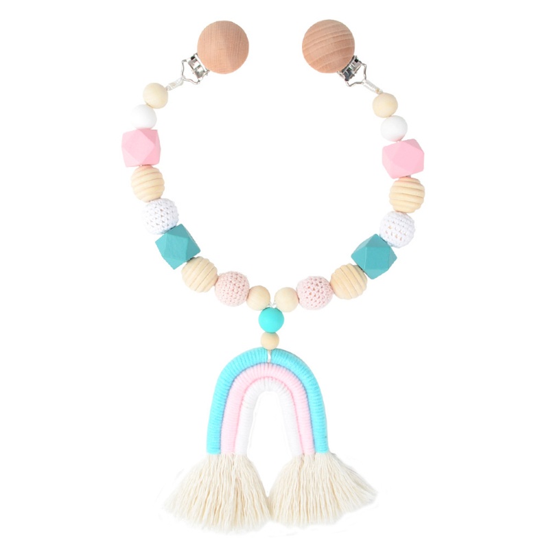 Mary 1Pc Mainan Rattle Teether Kayu Warna Pelangi Untuk Bayi