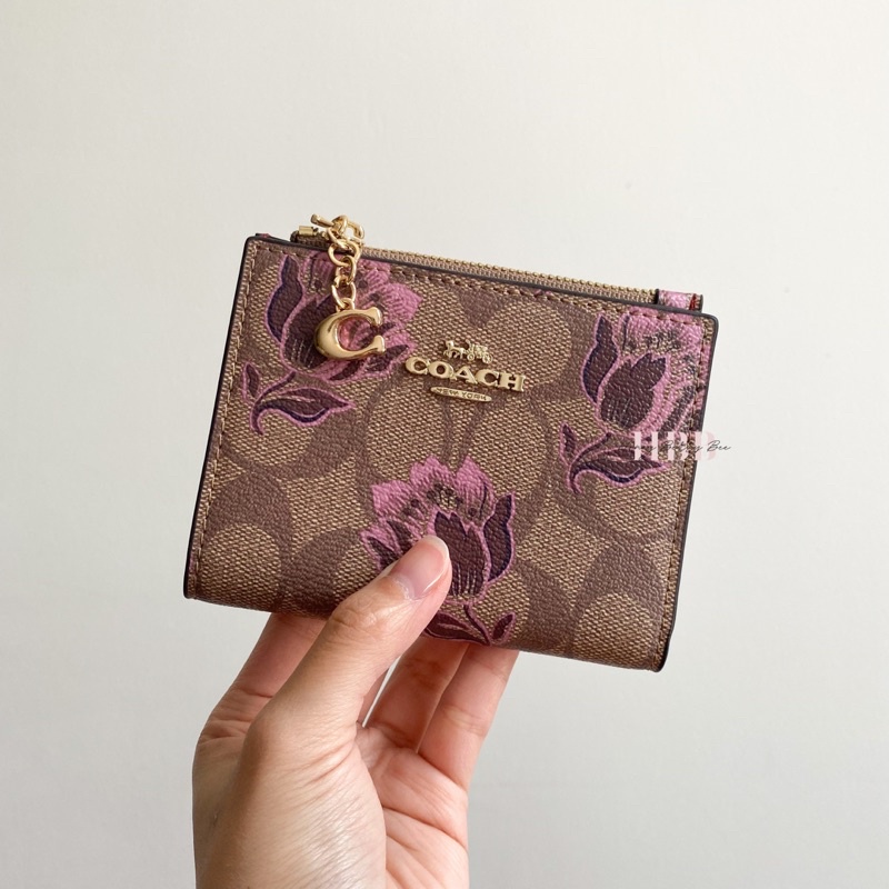 Jual Coach Snap Card Case Wallet in Signature Canvas with Desert Tulip