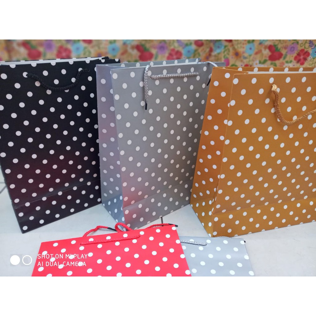 JUAL PAPER BAG POLKADOT CANTIK TOKOPELANGINICER