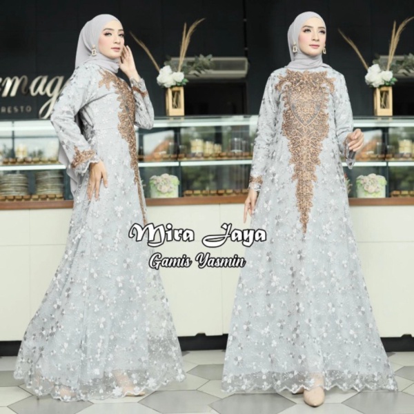 Dijual Kebaya Gamis Brokat Modern Tille Miura  Gamis Brukat Bordir Mewah - Hijau Botol M Berkualitas