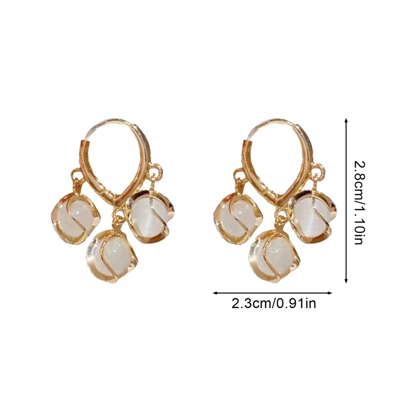 Anting Stud Opal Kristal Geometris Gaya Korea Klasik Untuk Wanita