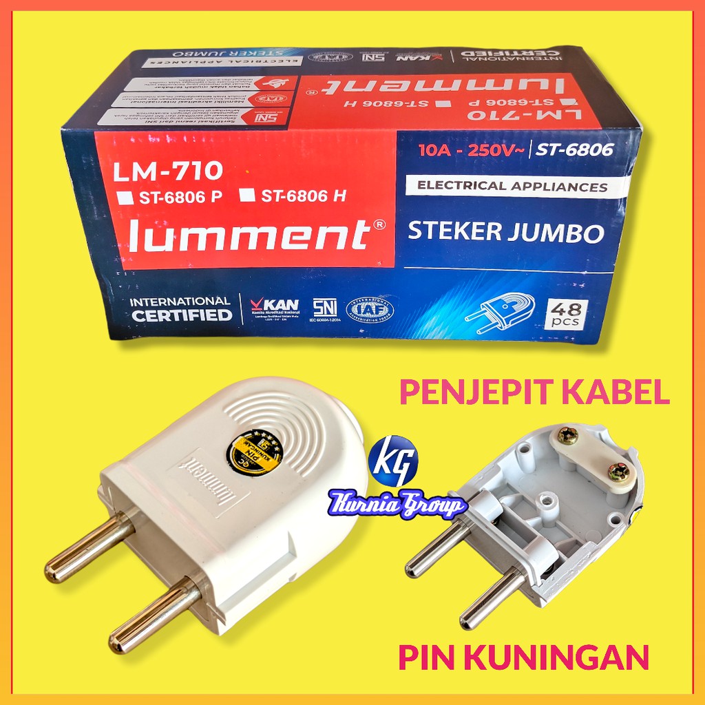 Steker Lumment Jumbo Gepeng Lument Tipe ST - 6806 Premium Semi Arde Plastik Tebal Pin Kuningan Standar SNI Lumen Jek Colokan Listrik Stop Kontak Tusuk Stecker Colok Besar Jack Termurah Berkualitas Kurnia Group