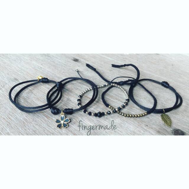 FINGERMADE GELANG HITAM SET 5PCS | GELANG TUMPUK