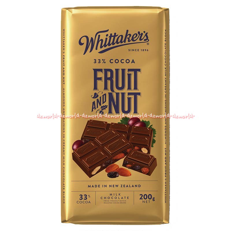 Whittaker's' Fruit And Nut 200gr Coklat Buah dan Kacang Whittakers Witaker Wittakers Cokelat Import New Zealand Kokoa Cocoa Fruits Nuts