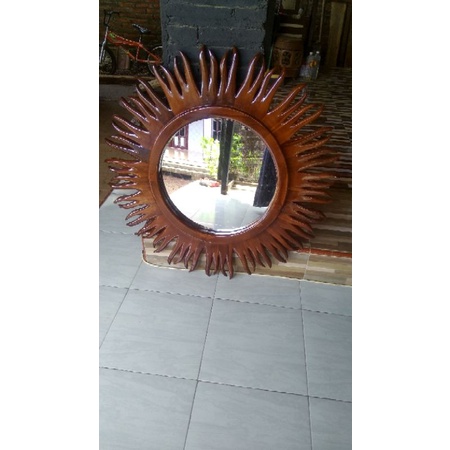 cermin hias kayu jati/cermin kaca/cermin matahari