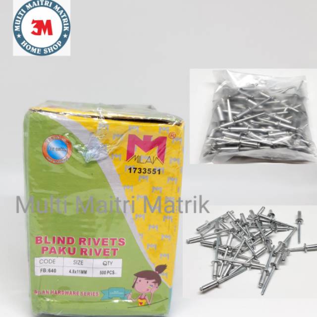 Paku rivet 4,8 x 11 mm 640 / blind rivet 4,8 x 11mm 640 isi 100pcs