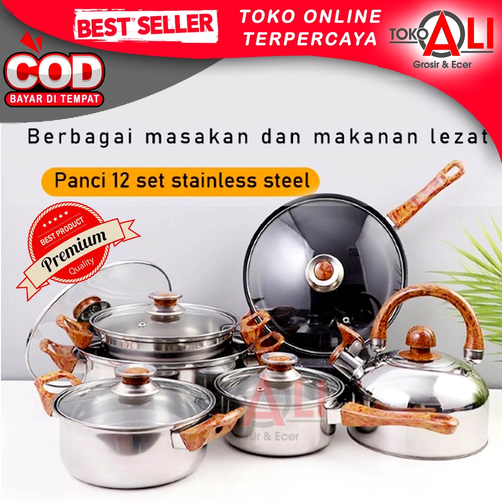 panci set stenlis 12 pcs HAPPY FUN 12 PCS / panci stenlis stell cookware