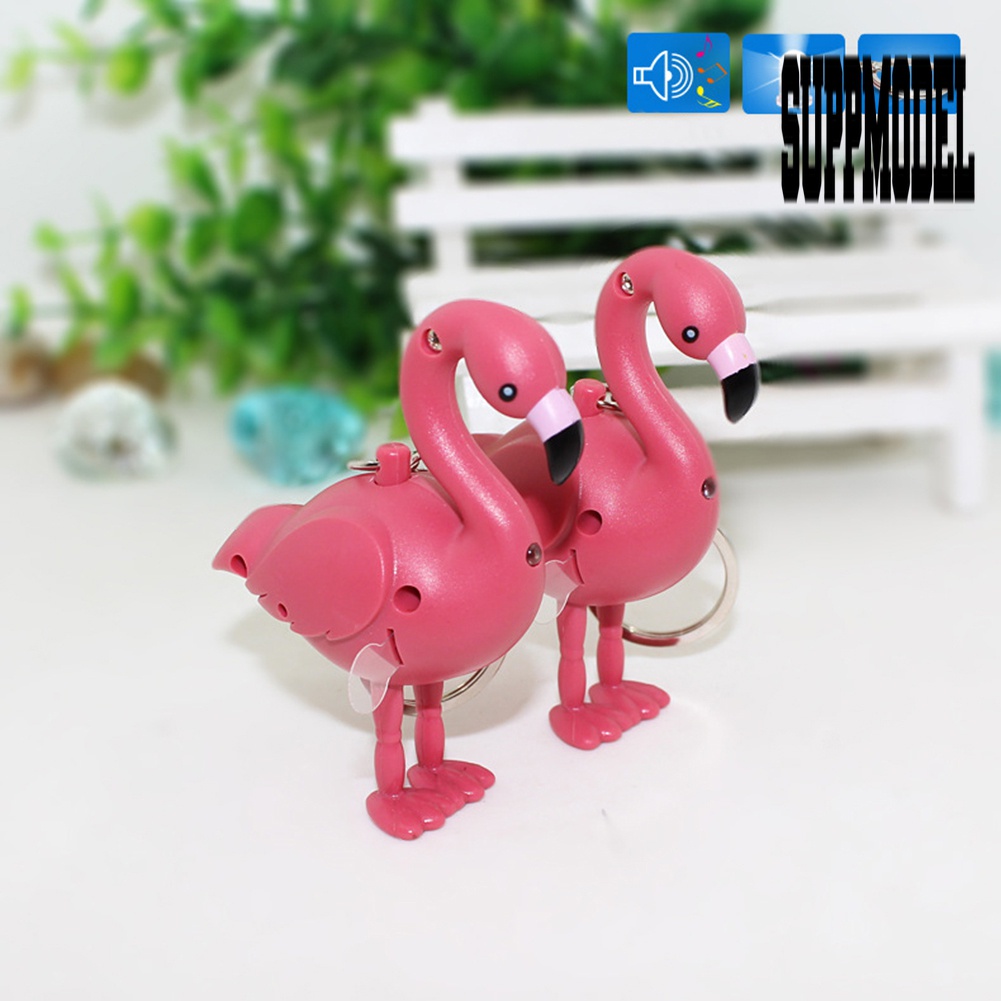 Suppmodel Gantungan Kunci Bentuk Flamingo Kartun Dengan Lampu Senter LED + Suara