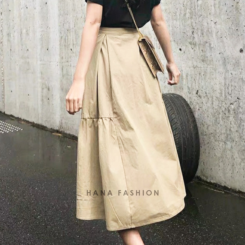Casual Midi Skirt Murah Rok Wanita Kerja Beige - SK035-BEIGE